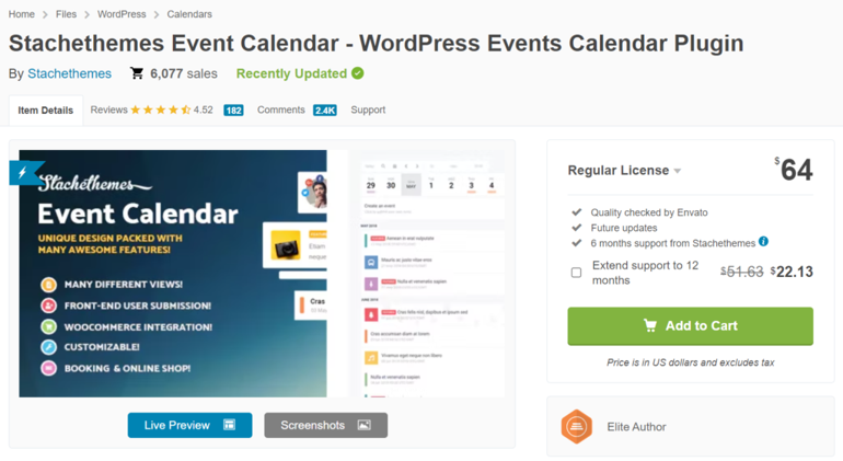 اضافات وردبريس لـ إدارة الفعاليات على وردبريس .	Stachethemes Event Calendar (premium)