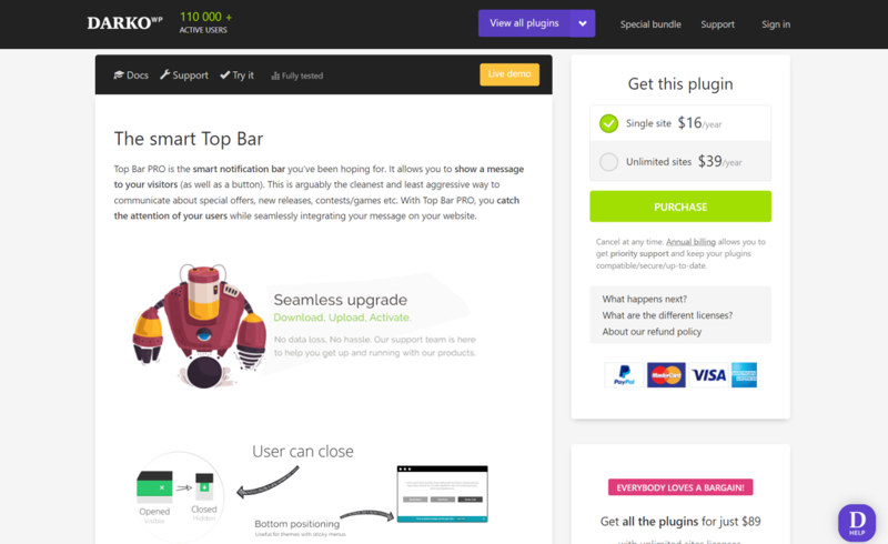 Top Bar اضافات شريط اشعارات وردبريس